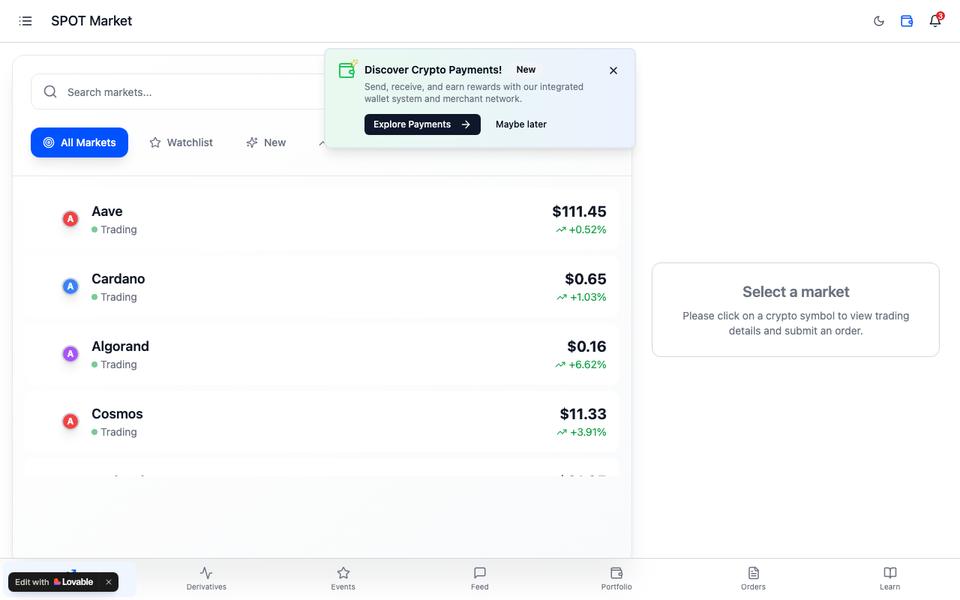 A spot market prototype with payments discovery