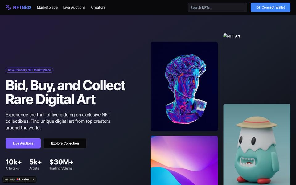 An NFT marketplace prototype with live auctions
